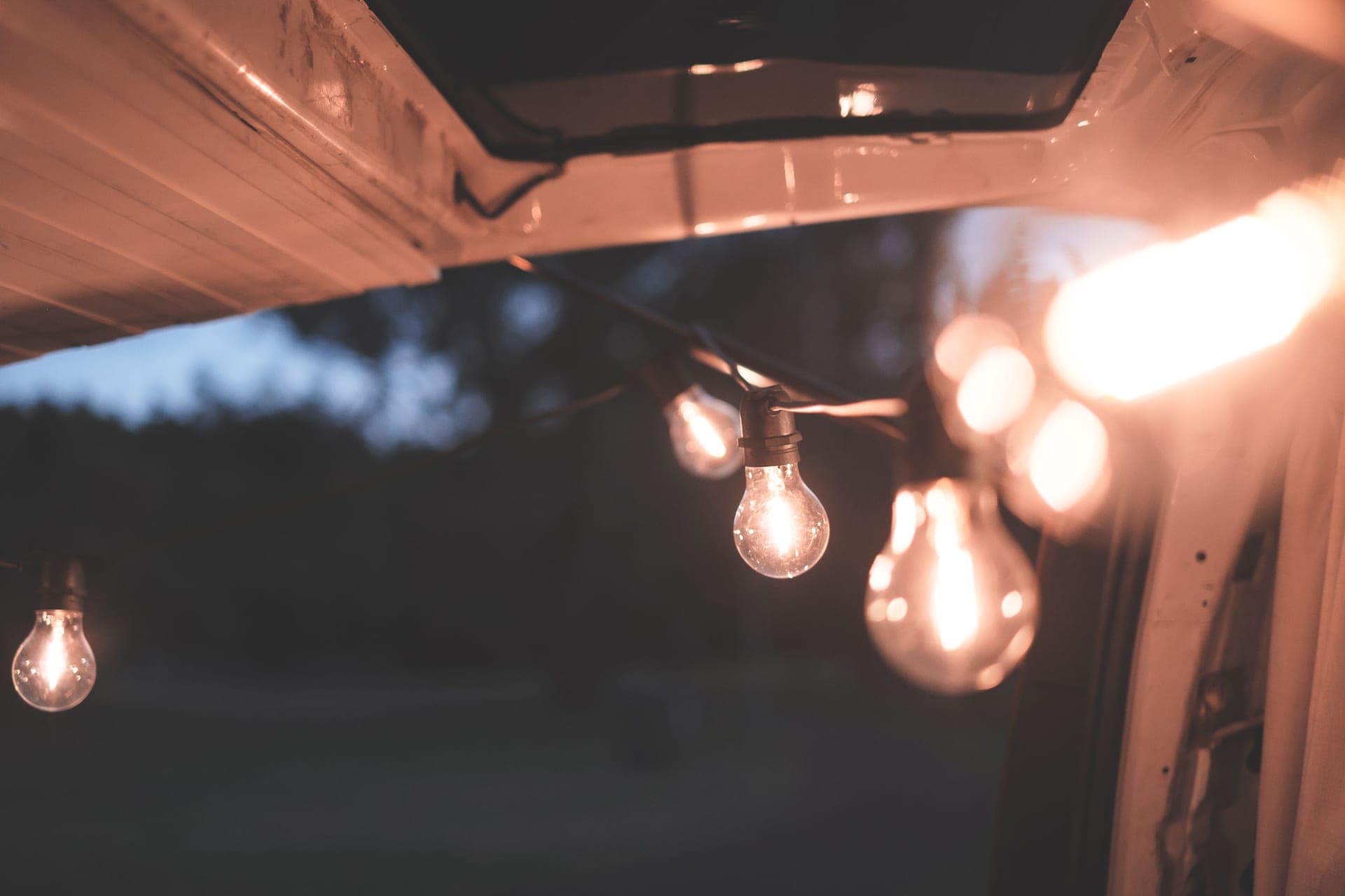 Warm light inside a camper at night
