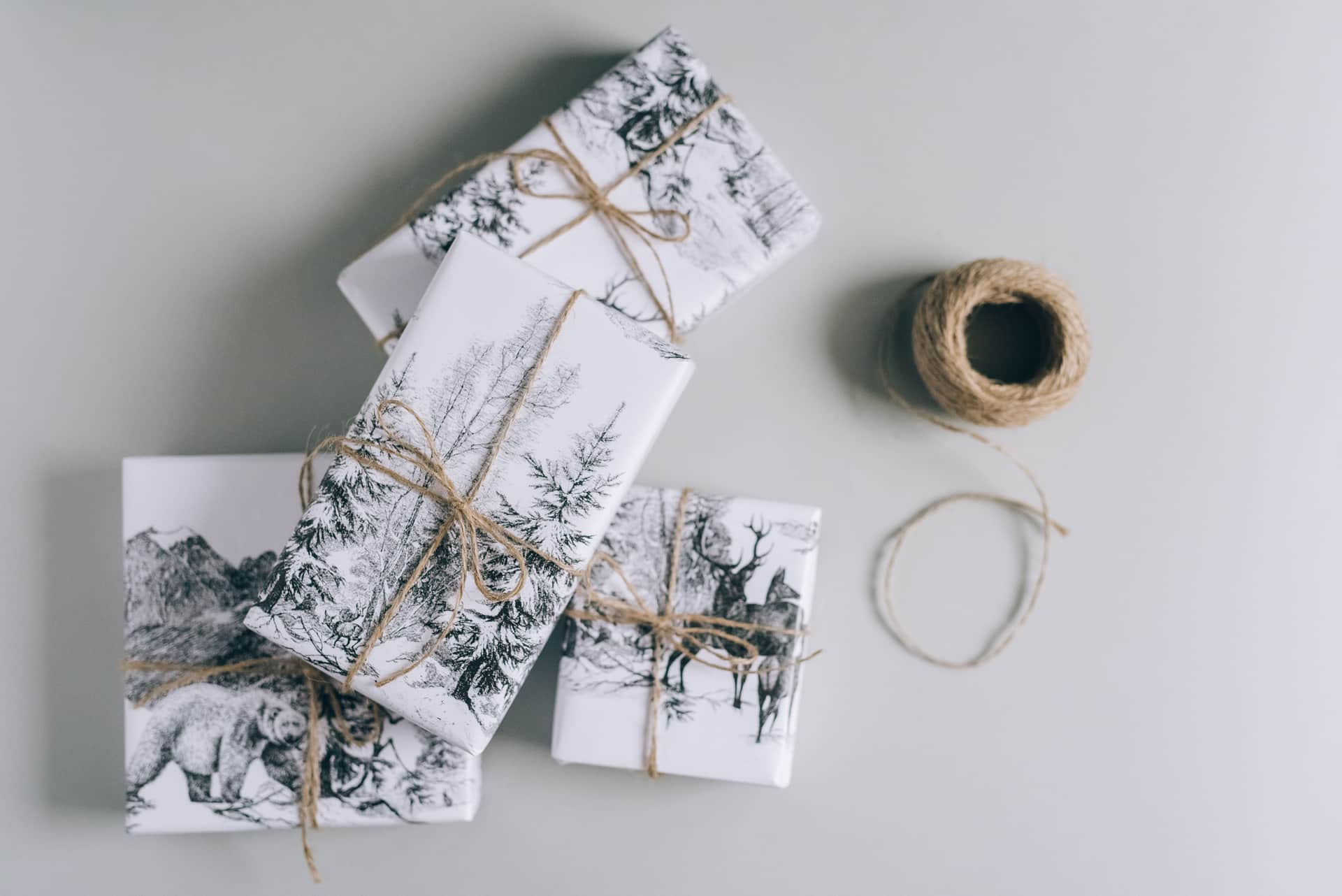 A wrapped gift on a table inside a camper
