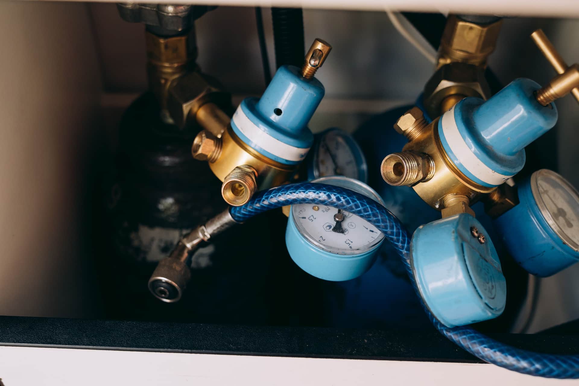Brass water pressure fitting on a hose connection